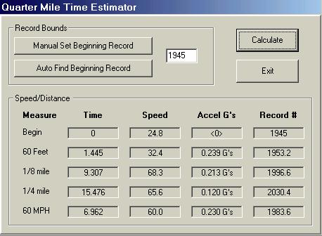 Quarter Mile Calculator Data Mode 6.