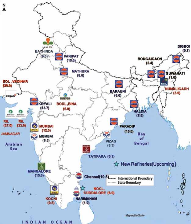 Map of Refineries in India Map of Refineries