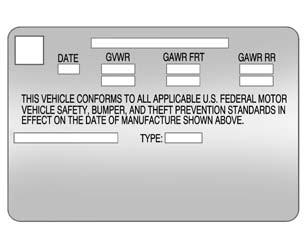 Refer to the vehicle's Tire and Loading Information label for specific information about the vehicle's capacity weight and Label Example A vehicle-specific
