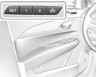 3-6 Seats and Restraints Memory Seats If equipped, the "1," "2," SET, and B (Exit) buttons on the driver door are used to manually save and recall memory settings for the driver seat and outside