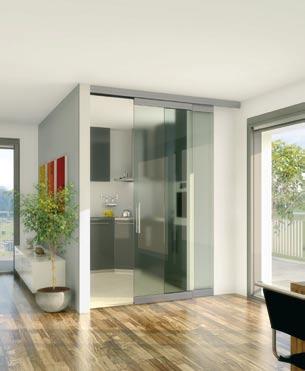 Hardware for the simulatenous sliding of two glass doors HAWA-Telescopic 80/G About the product Lack of space is at last no longer a reason to miss out on elegant sliding doors.