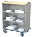Shelving area can be modified to your specifications. Bag area swings over to opposite side to allow for mop, micro-fiber or vacuum.