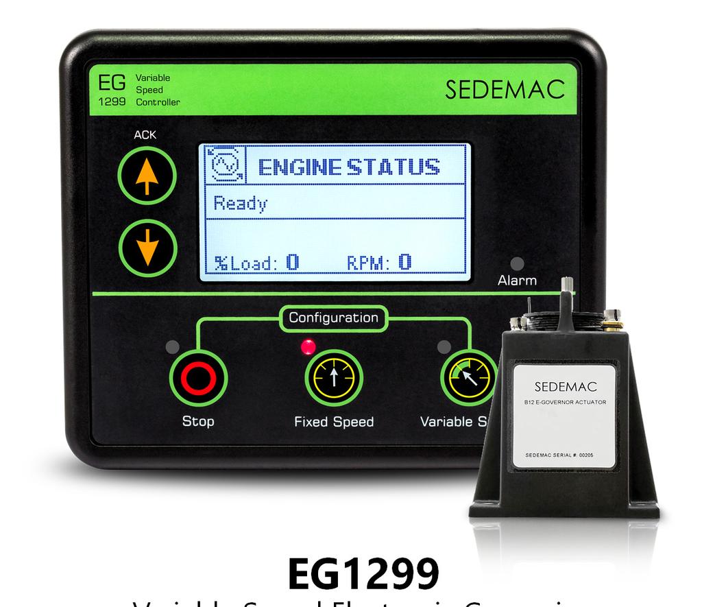 EG1299 Variable Speed Engine Controller for Telecom Backup Gensets HIGHLIGHTS Built-in electronic governor module Variable and fixed speed operation Configurable 0% droop with paralleling support