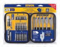 Sets 31-piece SPeeDBOr Drill/ Set 3057031 Featuring SPEEDBOR spade bits with patented Blue-Groove and cutting edge for faster chip removal.