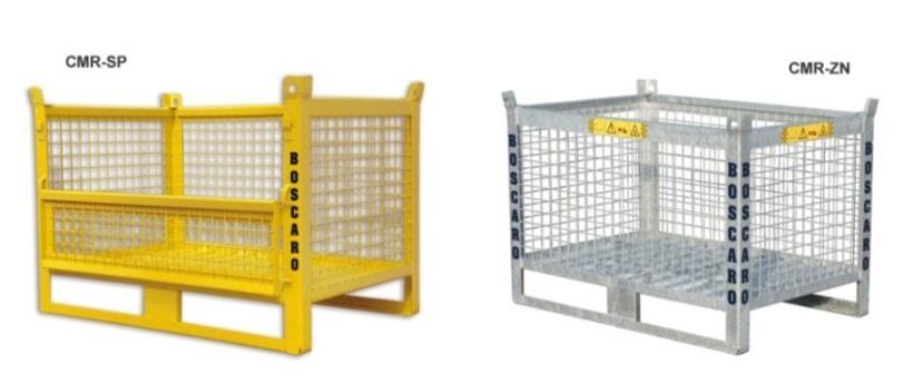 STACKING STILLAGE - CML Type w. SOLID WALLS Standarnd painted yellow SP = With Hatch ZN = Galvanized model (not painted) Optional: in 1000 x 800 x 650 STABELBAR STÅL KASSE - CML Type m.