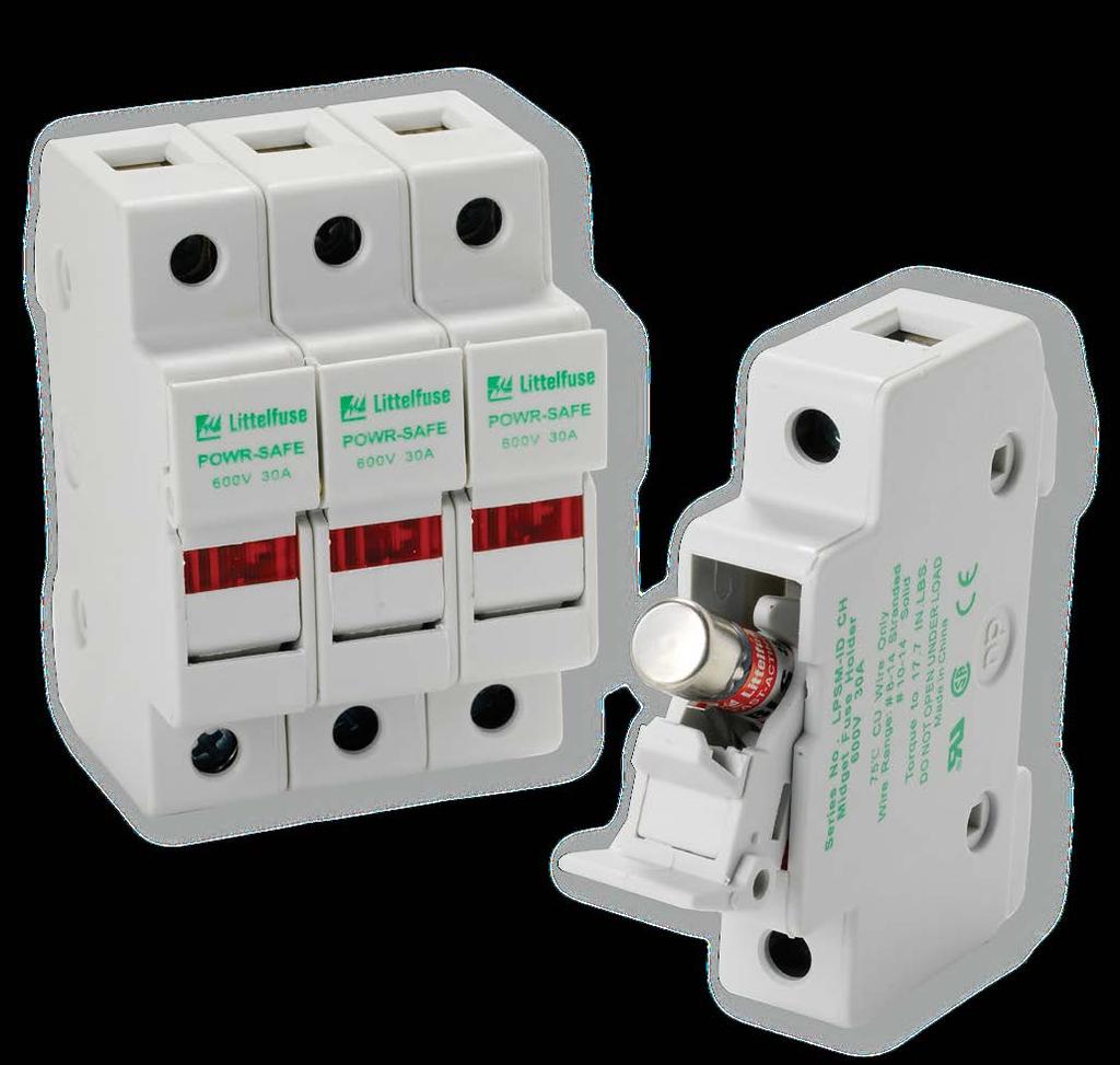 LPSC / LPSM POWR-SAFE FUSE HOLDERS 600 V POWR-GARD 600 V Solar Rated Products 3 Littelfuse POWR-SAFE Dead Front holders provide optimum protection to personnel for Class CC and Midget-Style fuses.