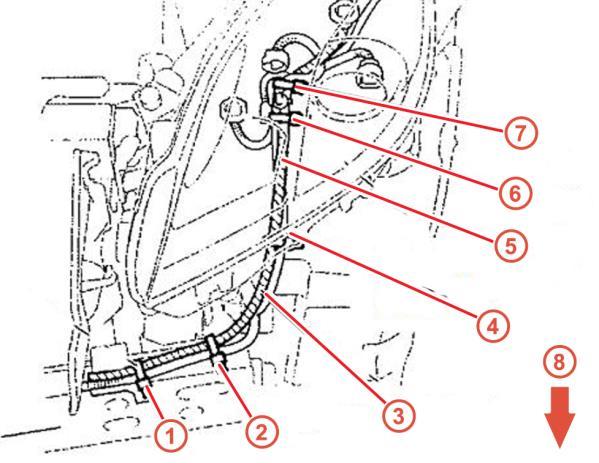4 wire harness on the driver or passenger side. Be sure to attach nylon ties less than 00 mm apart. Each nylon tie should be located no more than 00 mm from the next one.