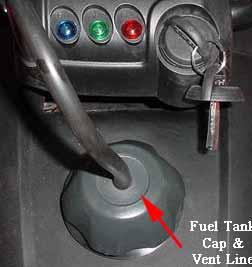 Parking Brake The fuel tank fill cap is located on top of the unit just ahead of the seat. The cap contains a vent to prevent a vacuum from forming in the tank as fuel is used.