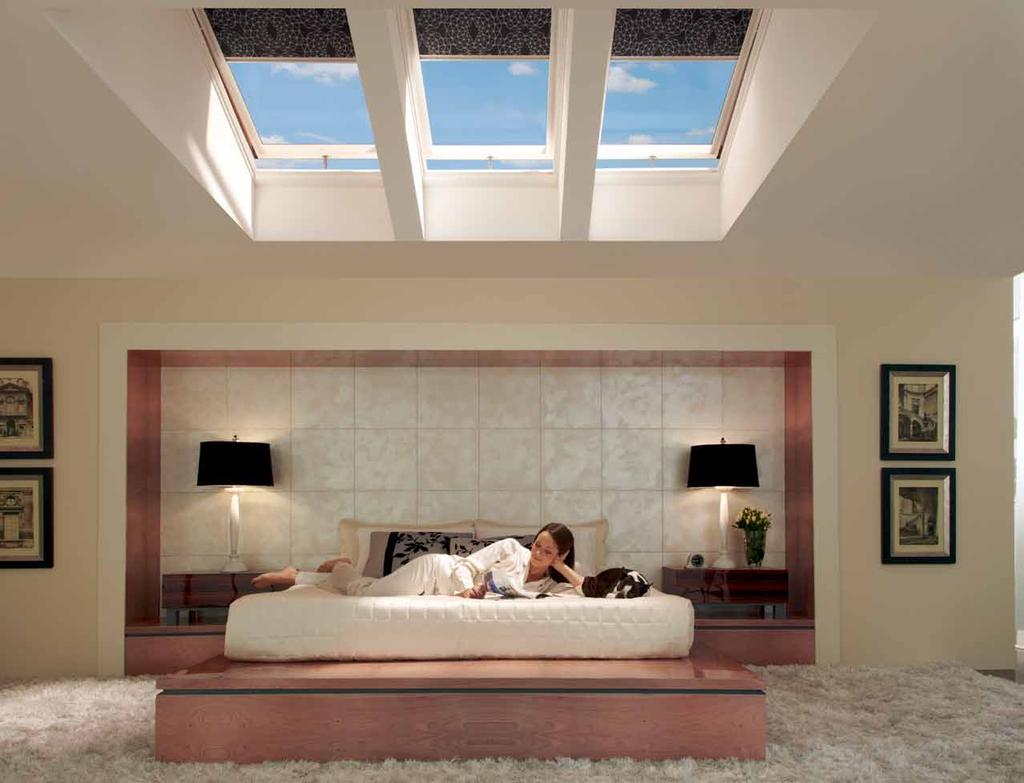 Electric venting skylight Special order blinds (2 week lead time) Factory installed blinds are a standard with this 10-year installation warranty.