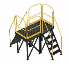 Features 30" high removable hand railing (36" on 12 step models), access chain, 21" deep top platform, and a baked-in powder-coated toughness.
