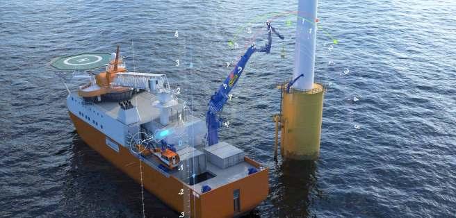 CRANES 3D-COMPENSATED CRANES PALFINGER MARINE has developed a new modular, 3D-compensation unit, for use on wind farm service operation vessels (SOVs) for increased vessel operability.