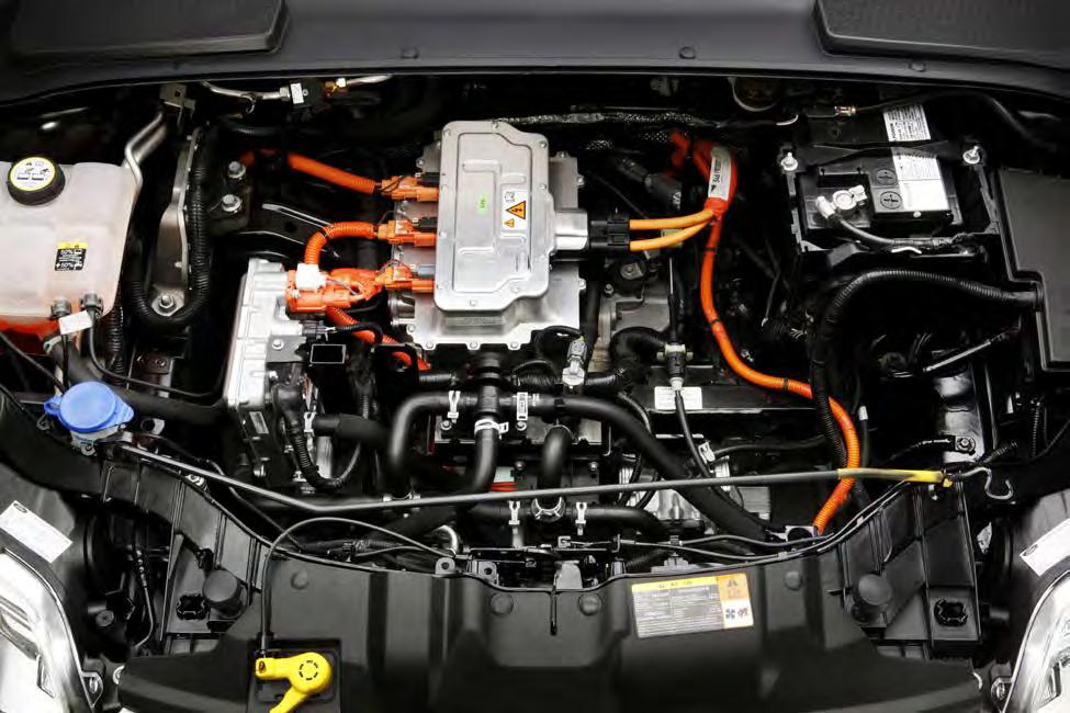 ELECTRIC VEHICLE IDENTIFICATION - CONTINUED The Focus electric powertrain can be identified by the orange high-voltage underhood cabling.