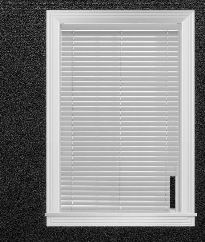 White Smoke 2617 CUT-OUT BLINDS For surcharge, see Options Pricing Bottom corner and side cut-outs only Maximum cut-out is 1" before route hole Cut-outs are created with slats tilted in the