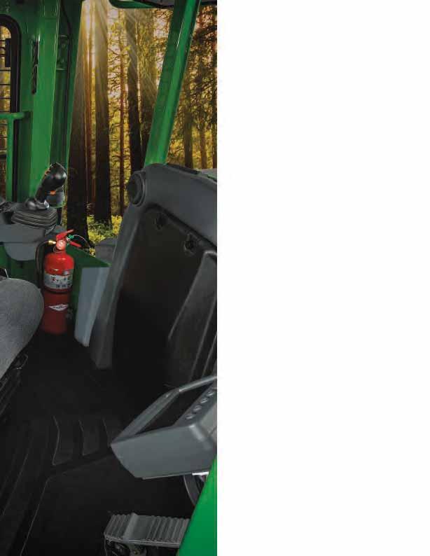 Rotating seat provides more comfortable rear view Opt for a rotating high-backed seat with joystick steering. The rotating seat improves rearward visibility to the grapple and minimizes neck turn.