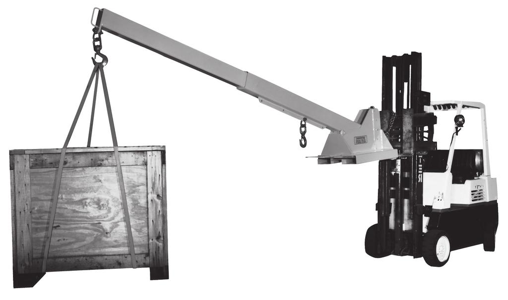 Pivoting Fork Lift Booms (PFLB) FORK LIFT ACCESSORIES Vertical adjustability in 5 increments up to 0, ' " maximum height Telescoping boom for versability T-Pin locks boom into position Handle on end