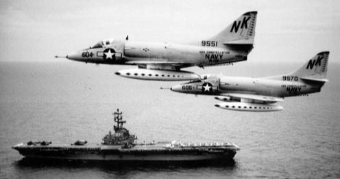 Skyhawks were the Navy's primary light bomber used over North Vietnam during the early years of the Vietnam War while the USAF was flying the supersonic F-105 Thunderchief; they were later supplanted
