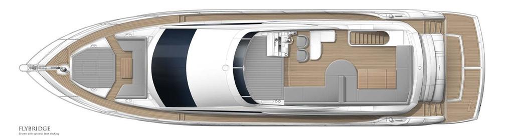 Flybridge SHOWN WITH OPTIONAL TEAK DECKING Sun-loungers Forward lounge and dining area Flybridge Helm