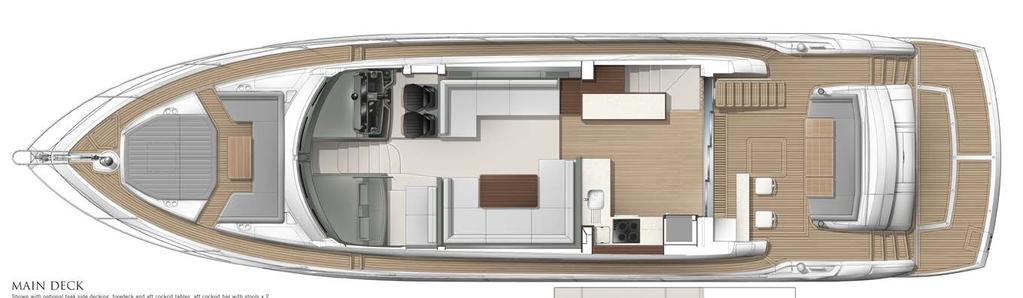 Main deck optional lower galley arrangement SHOWN WITH OPTIONAL TEAK SIDE DECKING, FOREDECK AND AFT COCKPIT TABLES AND AFT