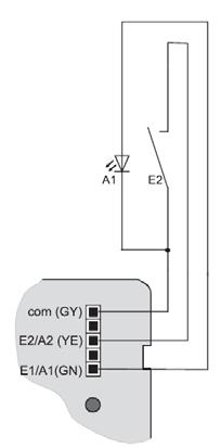 Wiring of 2-channel pushbutton interface Switches and pushbuttons or LEDs are connected to the device by means of the connecting cable supplied as shown in figs. 4 and 5.