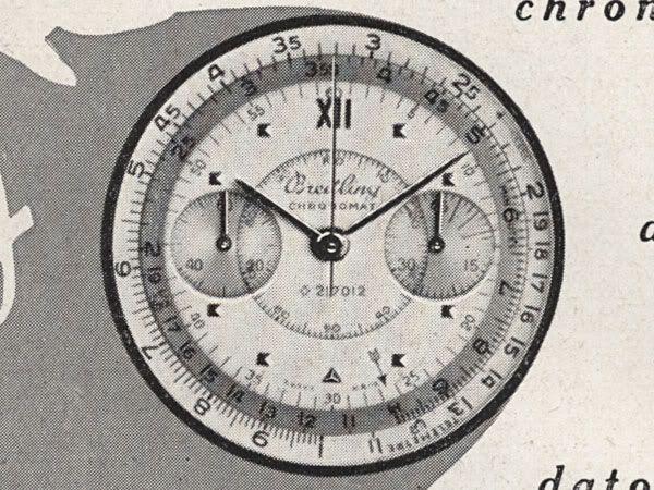 Detail of the Chronomat dial in the 1950 advert. This dial variant, if indeed it was ever produced, is very rare ca.