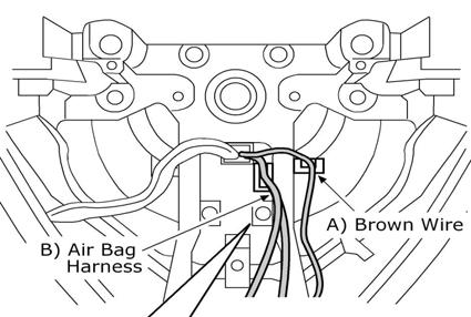 Fig. 21 19) Steering wheel assembly removal. a) Remove brown wire from hook as shown in Fig. 21. b) Remove the air bag harness connectors from hook as shown in Fig.