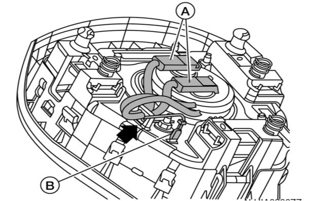 Fig. 18 16) Removing airbag module assembly. a) Gently raise driver airbag module from the steering wheel and disconnect the air bag harness connectors as shown in Fig. 18. b) c) Disconnect the horn terminal connector as shown in Fig.
