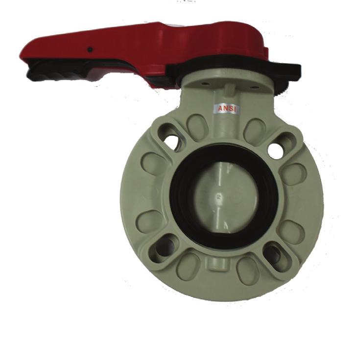 TYPE-57 LEVER BUTTERFLY VALVE Size Dimensions ANSI / PN 10 / 150 PSI mm inch A H1 H2 H3 L PP BODY AND DISC/EPDM Part Number 50 1-1/2 8.66 2.95 3.94 2.20 1.54 3752015 63 2 8.66 3.25 4.33 2.20 1.65 3752020 75 2-1/2 8.