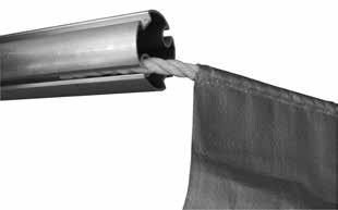 This aluminum axle includes a groove that accepts the keder rope present along at least one edge of the curtain.