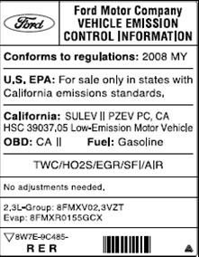 Important Engine Information (IEI) Labels Note: The