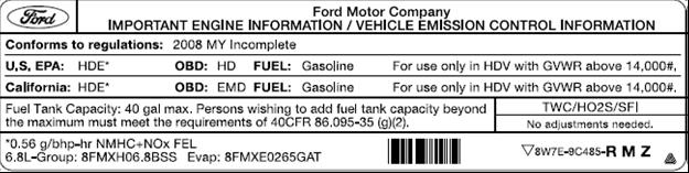 vehicles 8,501-14,000 lbs. GVWR Federal & California VECI Label 50 State Emissions for gasoline vehicles 8,501-14,000 lbs.