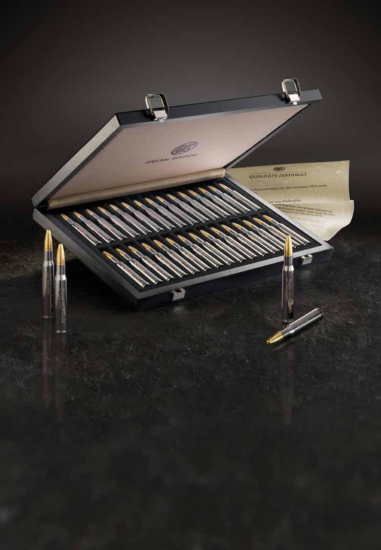 18 AMMUNITION RWS Brilliant look: Gold plated H-Mantel bullets and black ruthenium-plated cases produce not only optimum ballistics but a stunning look.
