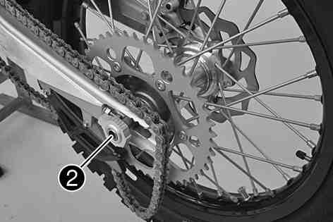 Mount nut, but do not tighten it yet. Make sure that chain adjusters are fitted correctly on adjusting screws. Check the chain tension. ( p. 62) Tighten nut. Nut, rear wheel spindle M20x1.