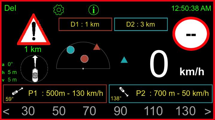 Below the icon of the danger sign, ZOTR displays the distance between you and the danger zone. A sound signal (different from the speeding sound) warns you when approaching a danger zone.
