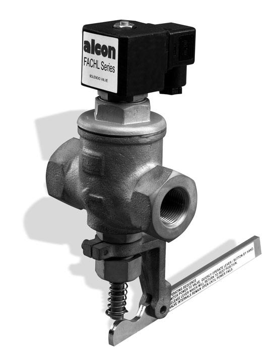 2 Way Gas and Fuel Solenoid Valves FHL Series 3/8-10 Normally losed Features Heavy uty Valve esign For use with Fire Protection Systems Manual Lever Reset Operation No voltage Release Safety Feature