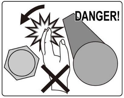 DANGER Never put hand in the turning circle of reaction bar during operation. The reaction bar rotates in the reverse direction.
