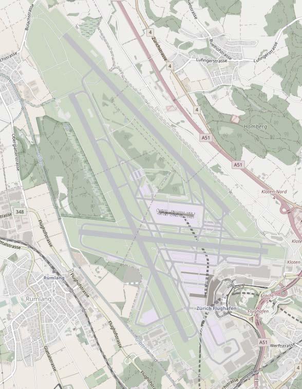 A.2. Zurich Airport Layout E I A H B D C T Zurich Airport map with Runways (numbers) and main