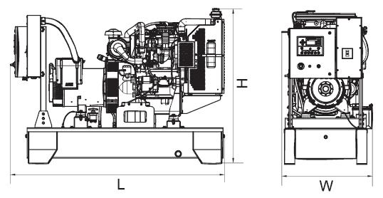WEIGHT AND DIMENSIONS SKID MOUNTED GENERATOR DIMENSIONS (LxWxH) In 85 x 39 x 54 DRY WEIGHT lb 2180 SOUND ATTENUATED GENERATOR DIMENSIONS (LxWxH) without TANK In 122.28 x 41.