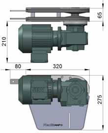 Standard attached gear motors are with SEW motor size 0.25kW, 0.37kW & 0.55kW. DD65-0L1 represents direct drive without gear motor.