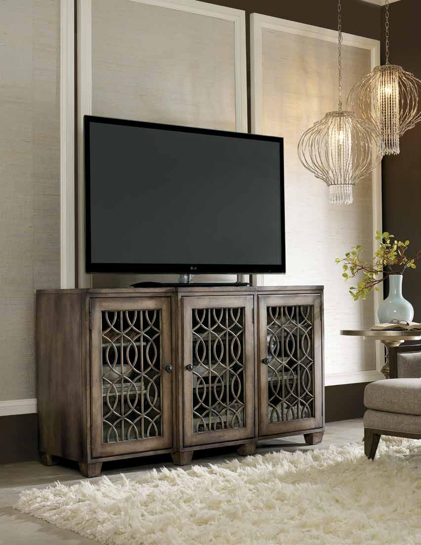 fixed shelves 30W x 17D x 80H (76 x 43 x 203 cm) See page 95 for matching living room tables 500-55-214 Entertainment Console Hardwood Solids and Walnut Veneers with Seeded Glass Three