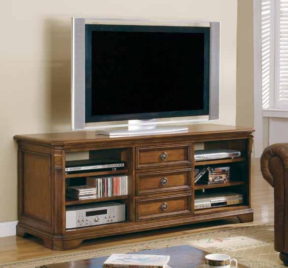 consoles accommodating 60 (152 cm) and some 65 (165 cm) TVs BROOKHAVEN Hardwood Solids and Cherry Veneers; Medium Clear Cherry Finish; Distressed; Antique Finished Hardware 281-55-476 Entertainment