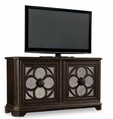 5390-85001 Credenza Poplar and Hardwood Solids with Cathedral Walnut, Maple Figured and Primavera Veneer Two outside doors with one adjustable shelf behind each door, one set of center doors with one