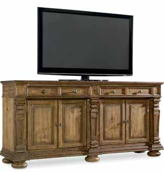 tv ready accents SKYLINE Hardwood Solids with Highly Figured Cherry and African Rosewood Veneers and Faux Shagreen Leather 5336-55464 Entertainment Console Two adjustable shelves behind each set of