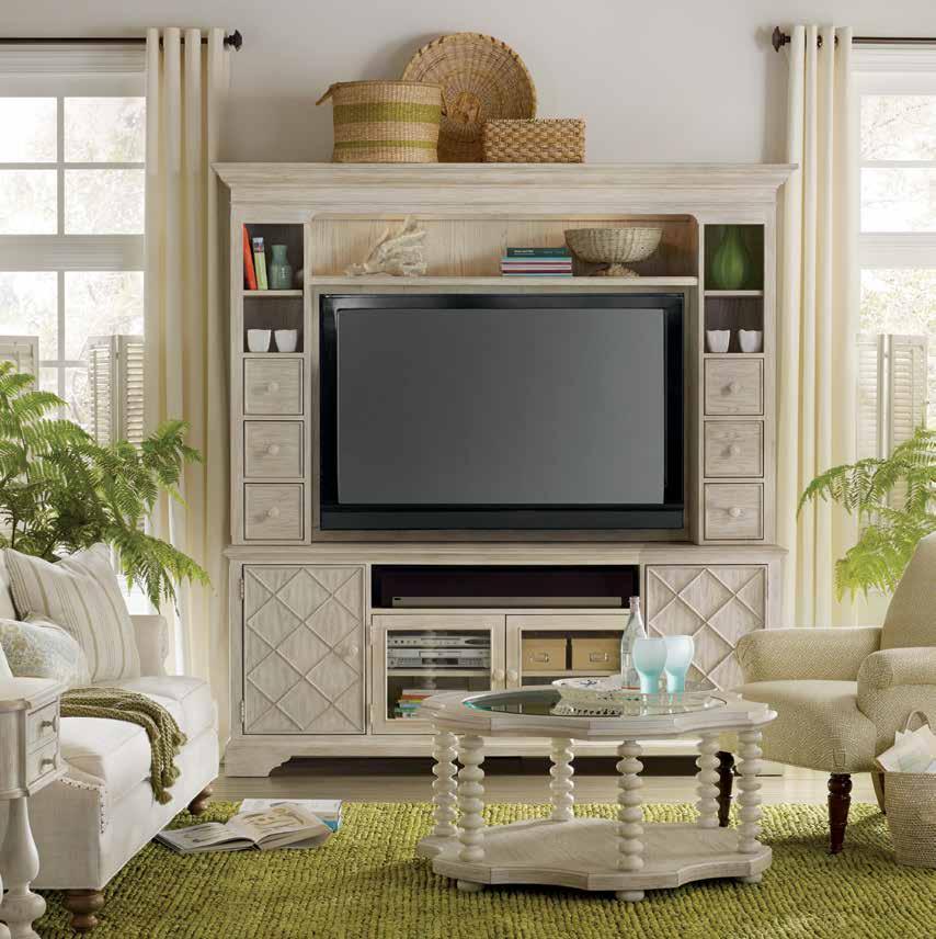 CONSOLES & HUTCHES accommodating up to 55 (140 cm) televisions With its pleasing symmetrical design, our console and hutch makes the perfect focal point for your family room and accommodates up to a