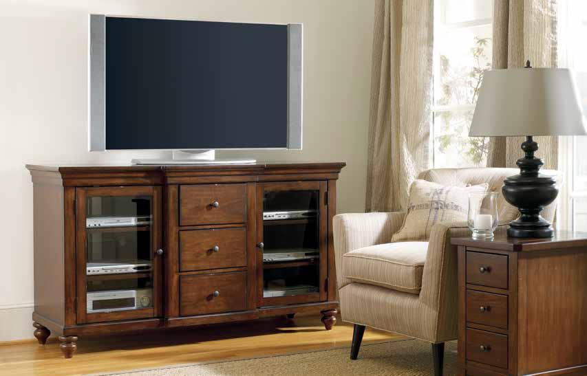 consoles accommodating 60 (152 cm) and some 65 (165 cm) TVs BRANTLEY Hardwood Solids with White Oak Veneer with Glass 5302-55466 Entertainment Console Two pull out drawers, one speaker