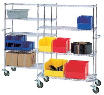 Chrome Mobile Wire Utility Carts These attractive mobile carts are finished with durable chrome plating. Open wire design reduces dust build-up, improves lighting and air circulation.