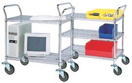 Utility carts are 39 high and available with two or three shelves. Unit Capacity: 600 lbs. 2 Shelf Cart 3 Shelf Cart Shelf Size Shelf Cap.