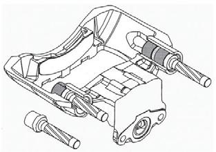The back of the brake caliper must face upwards. Bushing Figure 56: Inserting long guide outer bushing B.