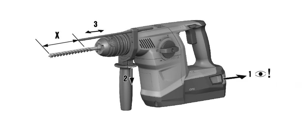 5.1.4 Fitting the side handle CAUTION Risk of injury! Loss of control over the rotary hammer drill. Check that the side handle is fitted correctly and tightened securely.