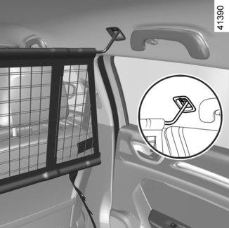 Fitting the luggage net behind the front seats Inside the vehicle on each side: lower cover 1 to gain access to the anchoring points for the top