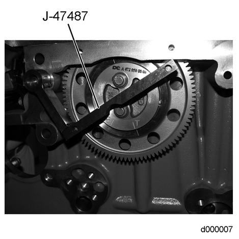 7. Install timing tool J 47487 on idler gear No. 3. NOTE: Ensure timing mark on spindle and gear for idler gear No. 3 align. 8. Install idler gear No.